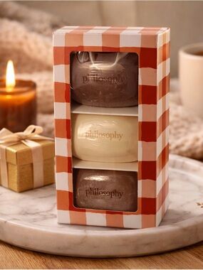 Philosophy “Hot Toddies” Bar Soap Trio Gift Set Spiced Apple Cider Egg Nog Cocoa